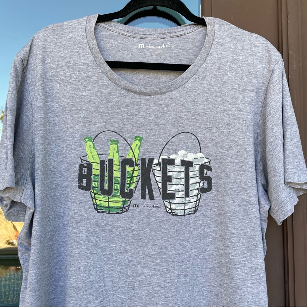 Travis Mathew Grey “BUCKETS” Graphic Tee L